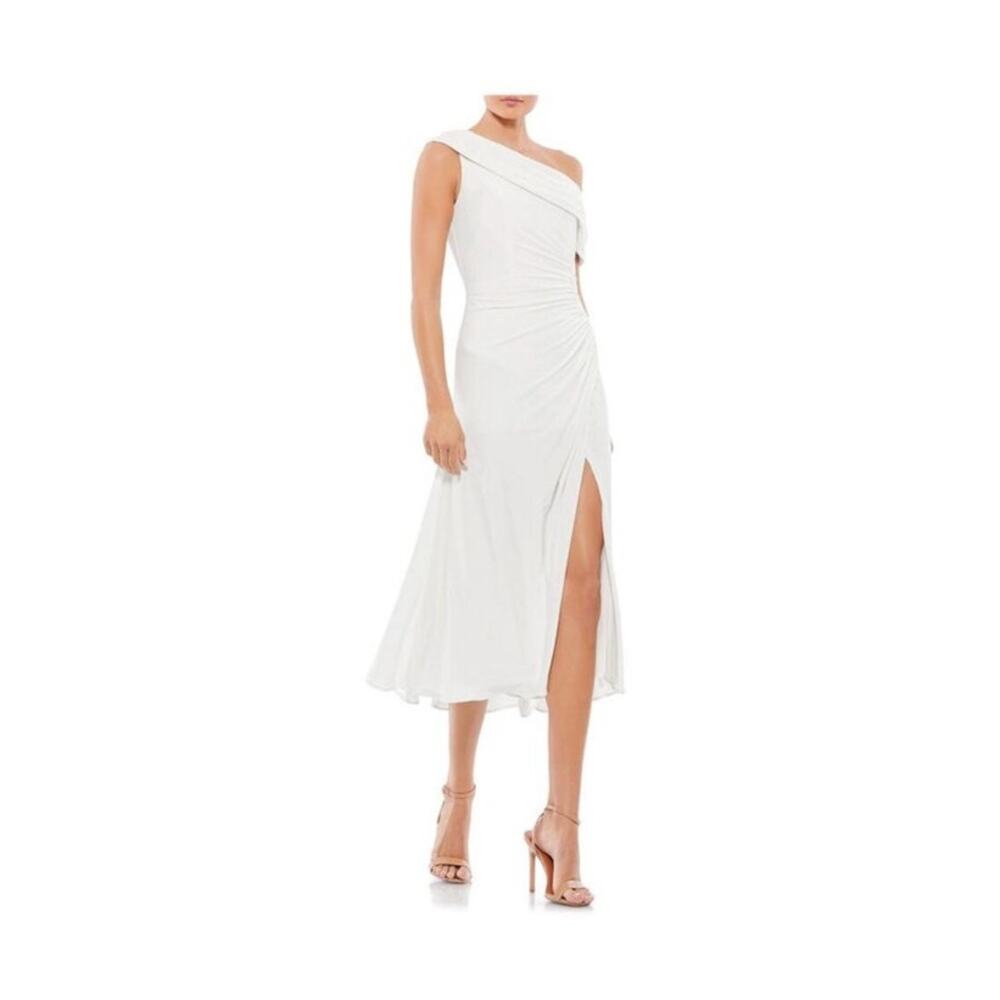 Mac Duggal Women's Ieena Ruched Off-The-Shoulder Midi Dress 14 Ivory NEW